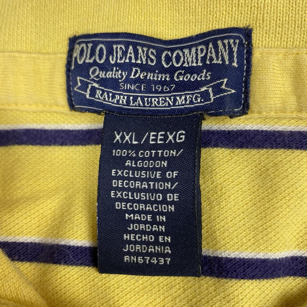 Polo Jeans Co Ralph Lauren Polo Shirt Men's Size XXL Yellow Striped Vintage Flag - Picture 2 of 6